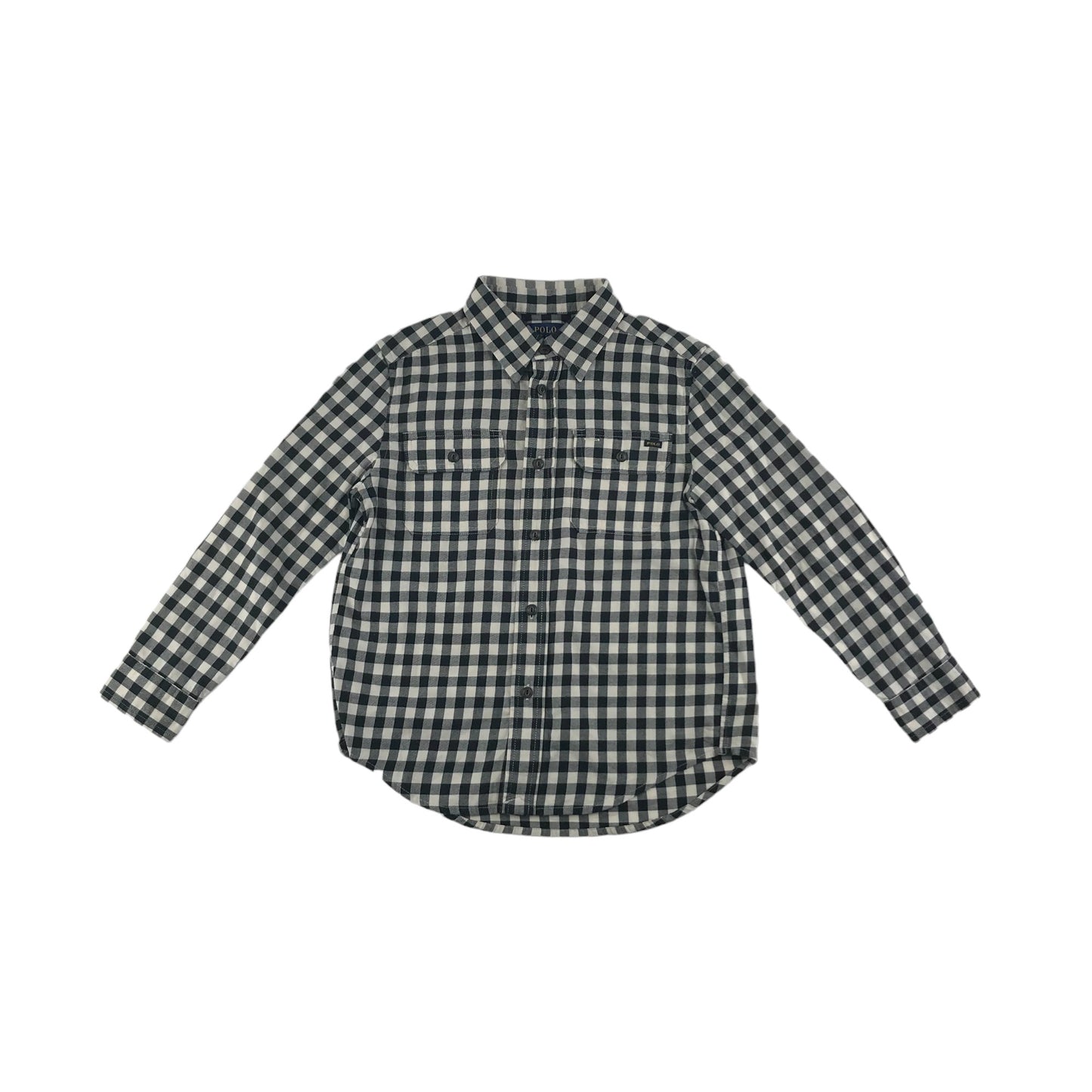 Ralph Lauren Shirt Age 6 Black and White Checked Long Sleeve Button Up Cotton