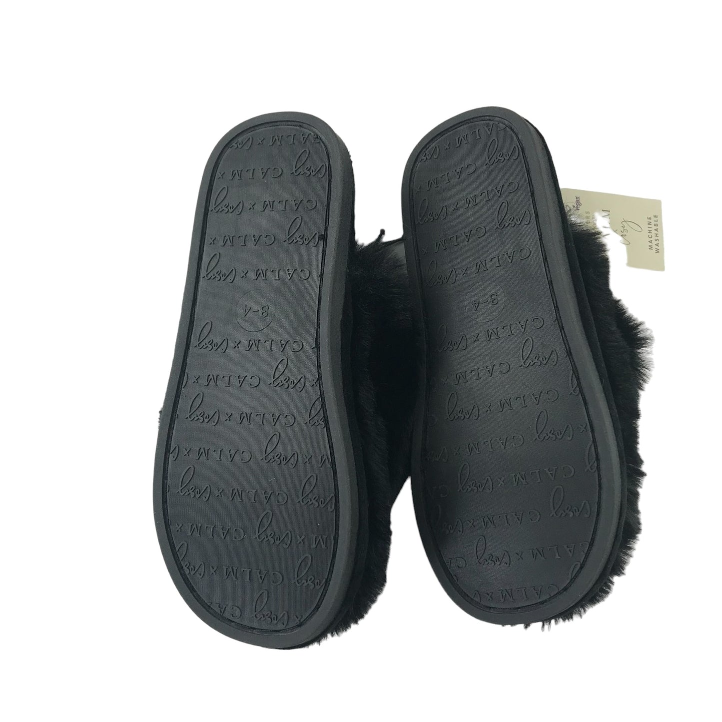 George Slippers Shoe Size 3-4 Black fluffy Sliders