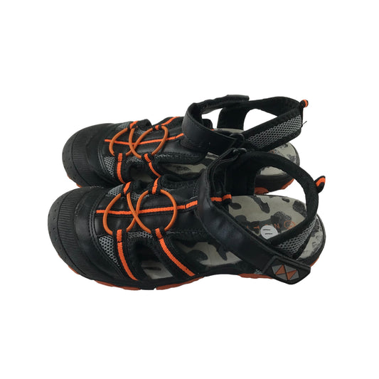 Nutmeg Sandals Shoe Size 11 Junior Black and Orange Walking Sandals with Straps