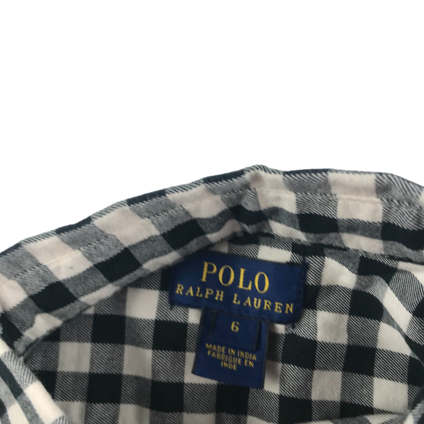 Ralph Lauren Shirt Age 6 Black and White Checked Long Sleeve Button Up Cotton