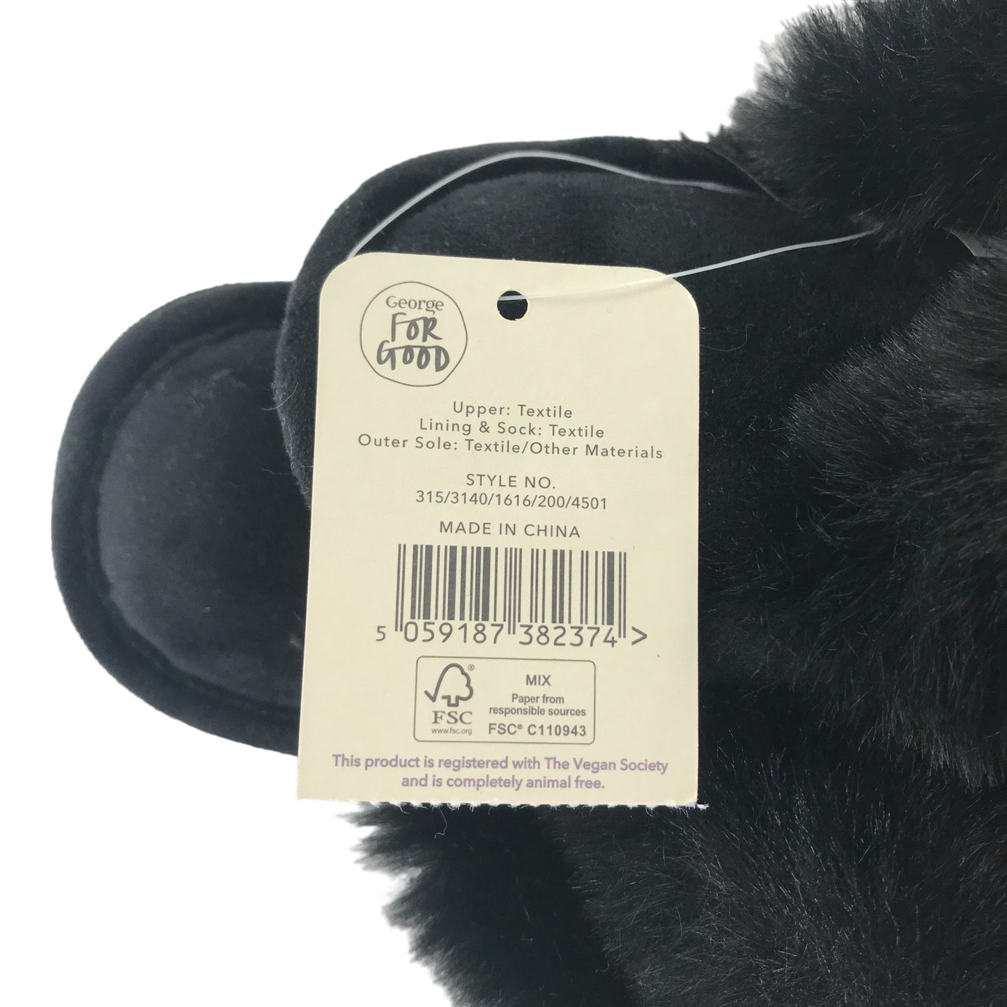 George Slippers Shoe Size 3-4 Black fluffy Sliders