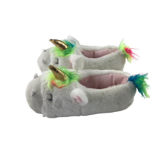 Slippers Shoe Size 1 White Unicorn with Gold Horn