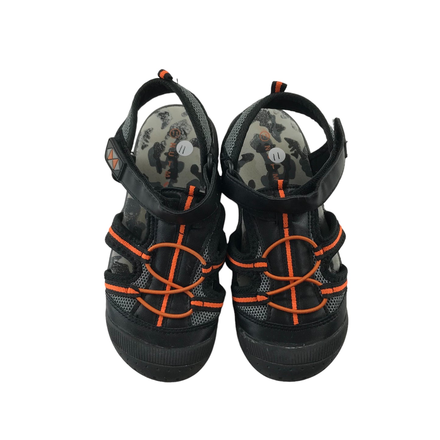 Nutmeg Sandals Shoe Size 11 Junior Black and Orange Walking Sandals with Straps