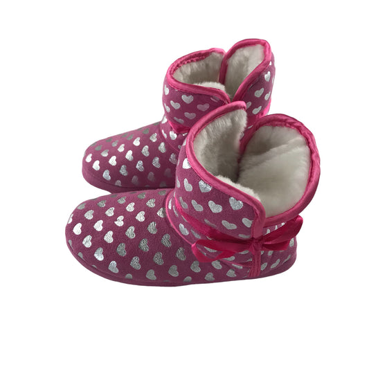 Slippers 13 Junior Pink with Silver Love Heart Print Ankle height