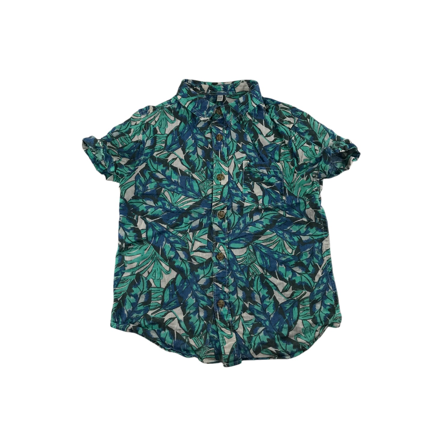 M&S shirt 5-6 years green and blue floral design