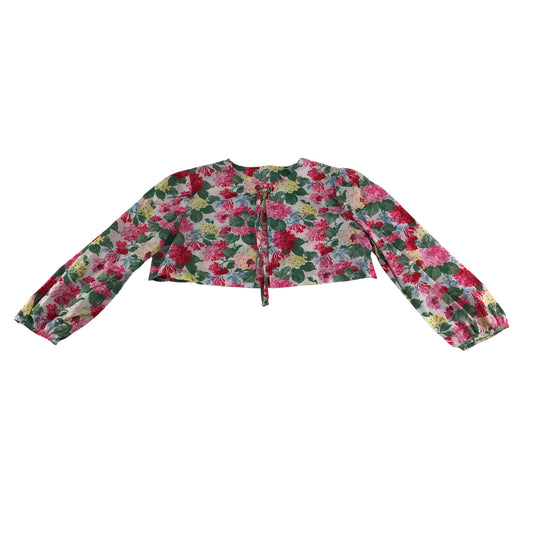 Poeme Cardigan 5-6 years white bolero cropped floral graphic cotton