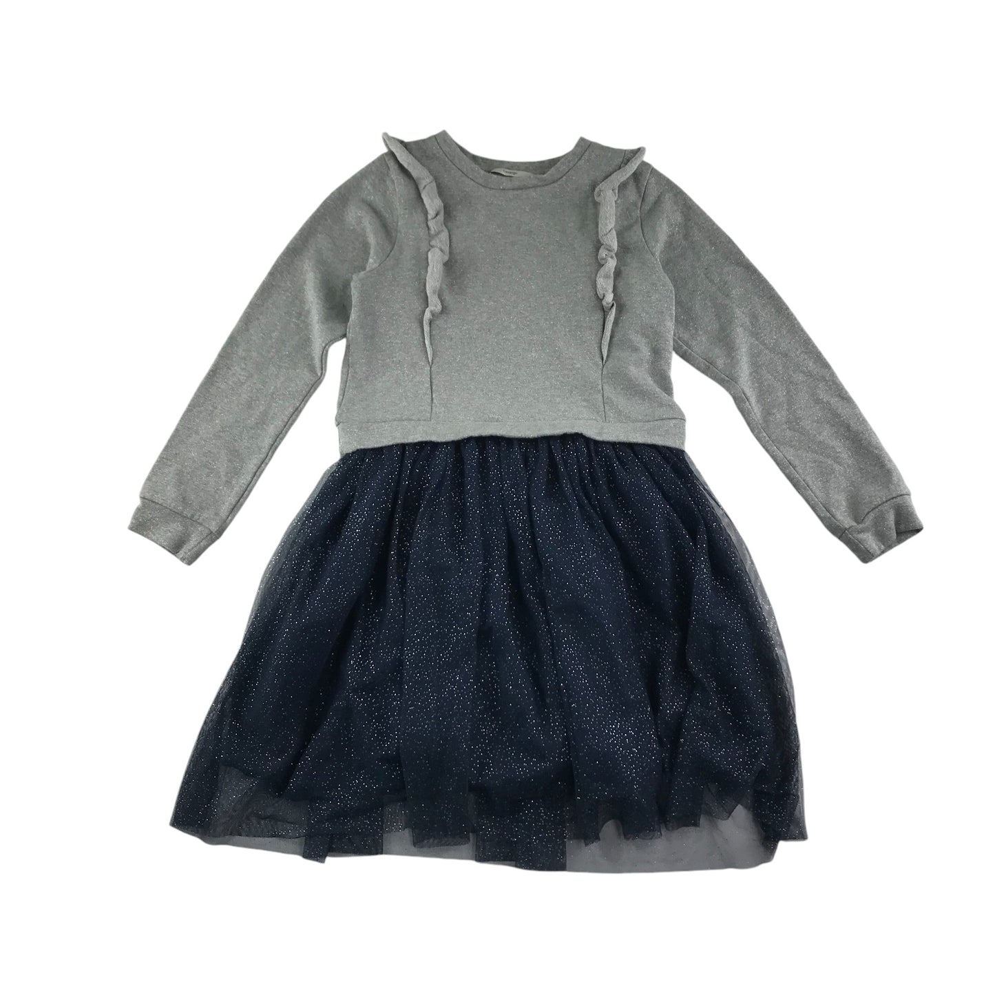 George dress 11-12 years grey jersey frilled top with navy sparkly tulle skirt