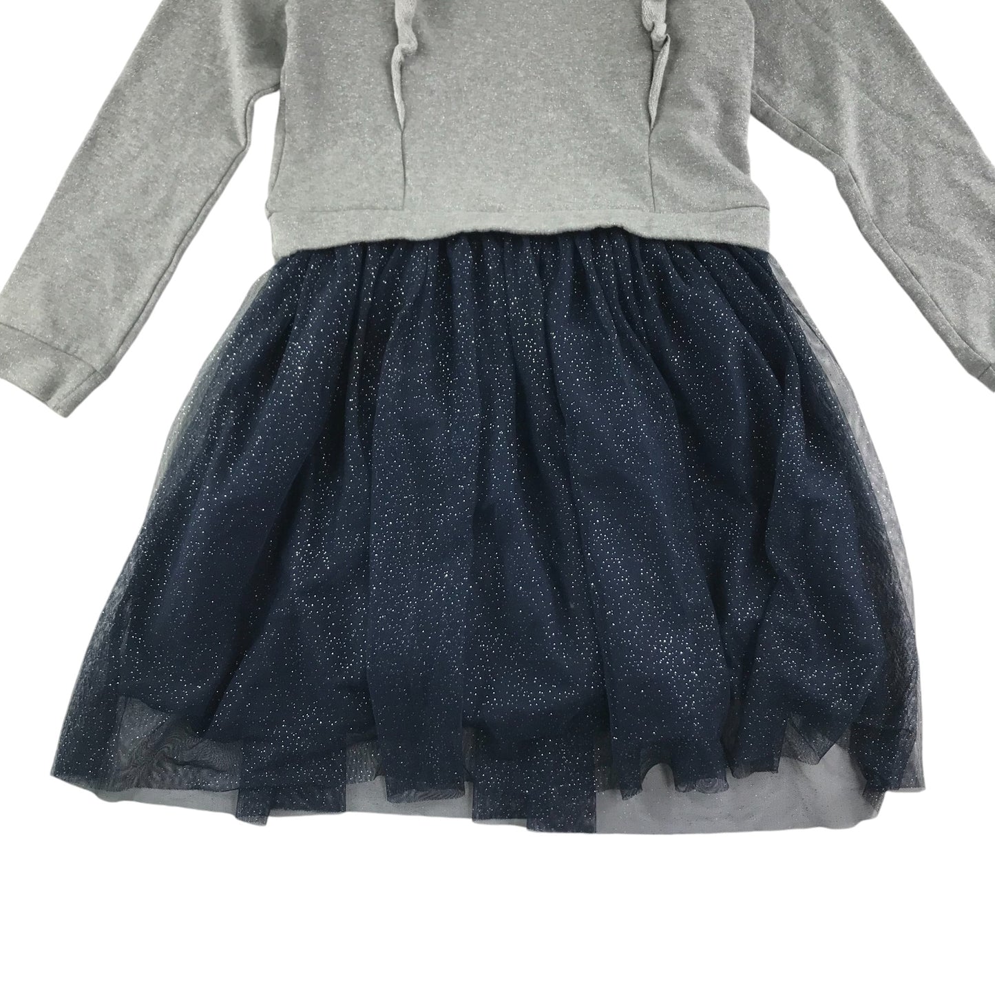 George dress 11-12 years grey jersey frilled top with navy sparkly tulle skirt