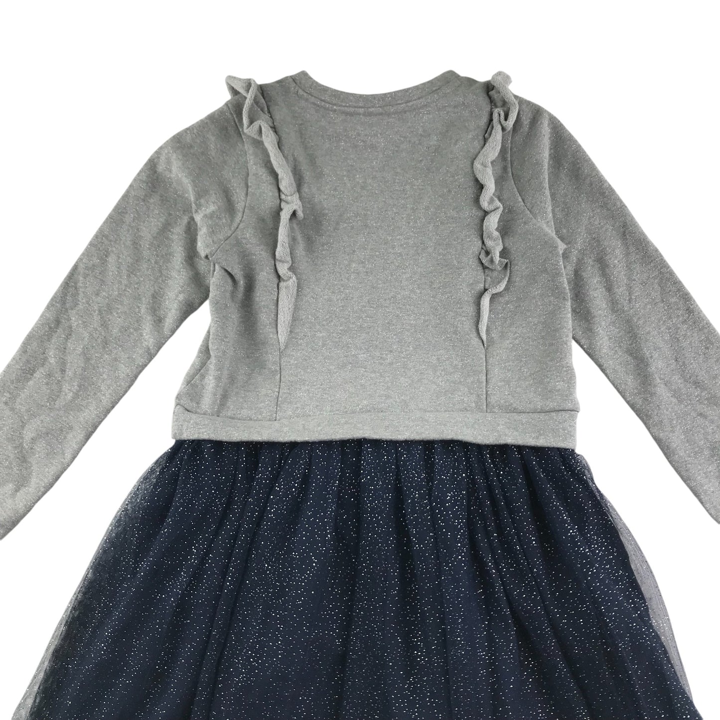 George dress 11-12 years grey jersey frilled top with navy sparkly tulle skirt