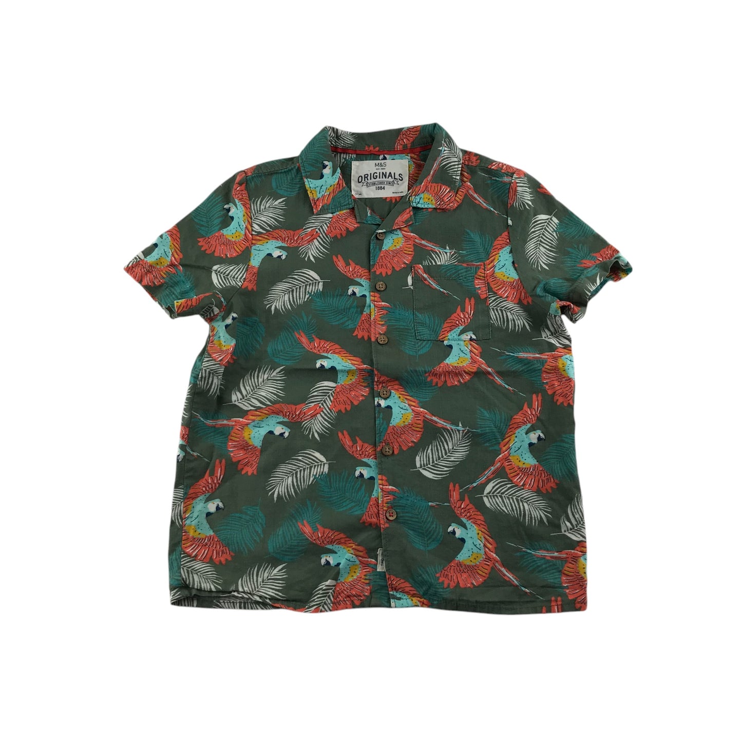 M&S shirt 6-7 years khaki parrot design cotton