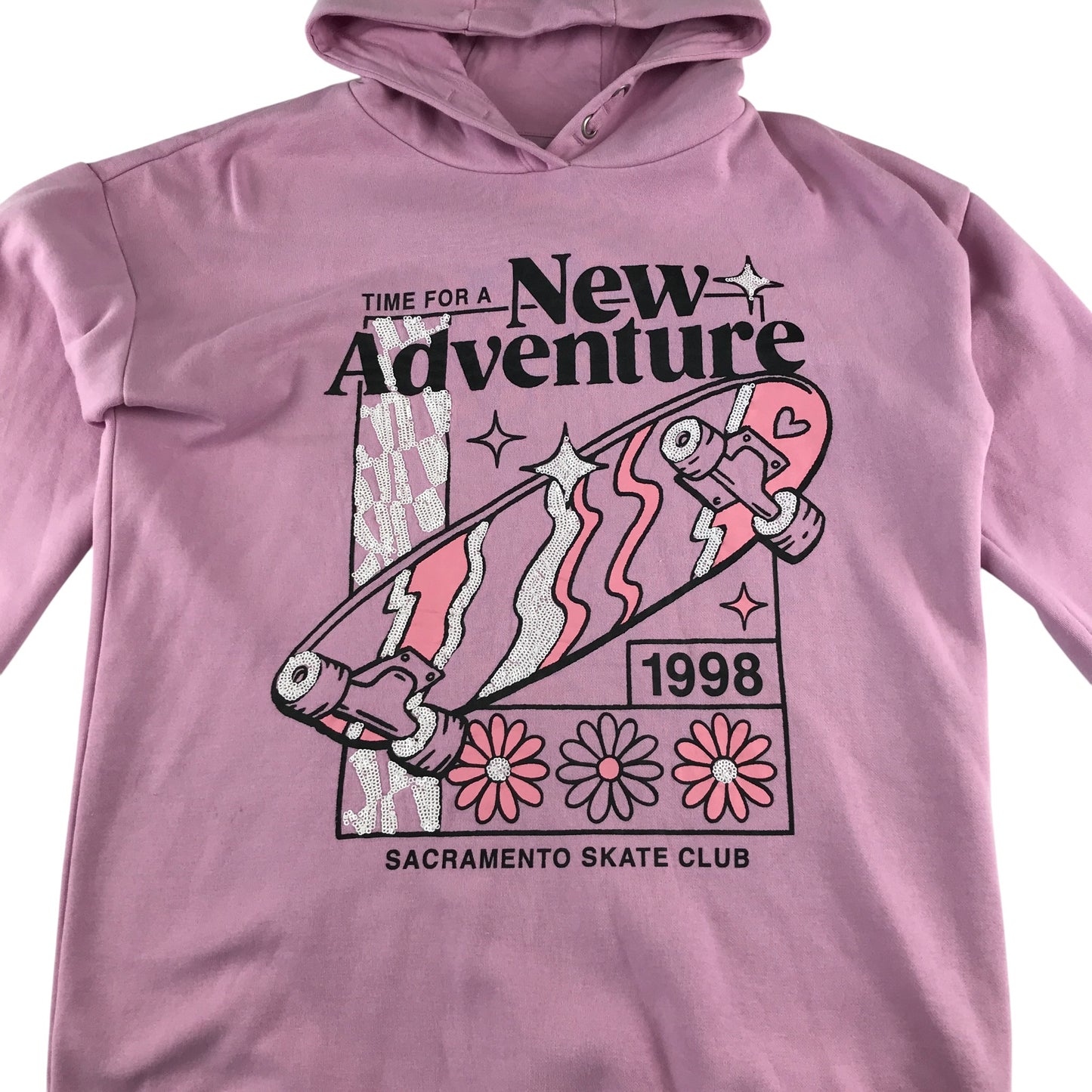 F&F hoodie 13-14 years pink skateboard design print pull-over