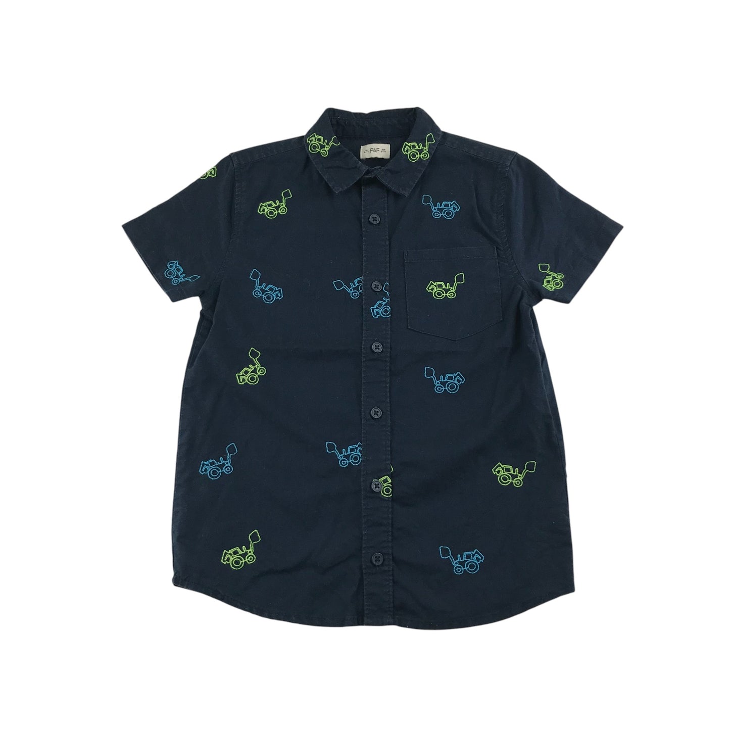 F&F shirt 6-7 years navy plain with embroidered excavator design cotton