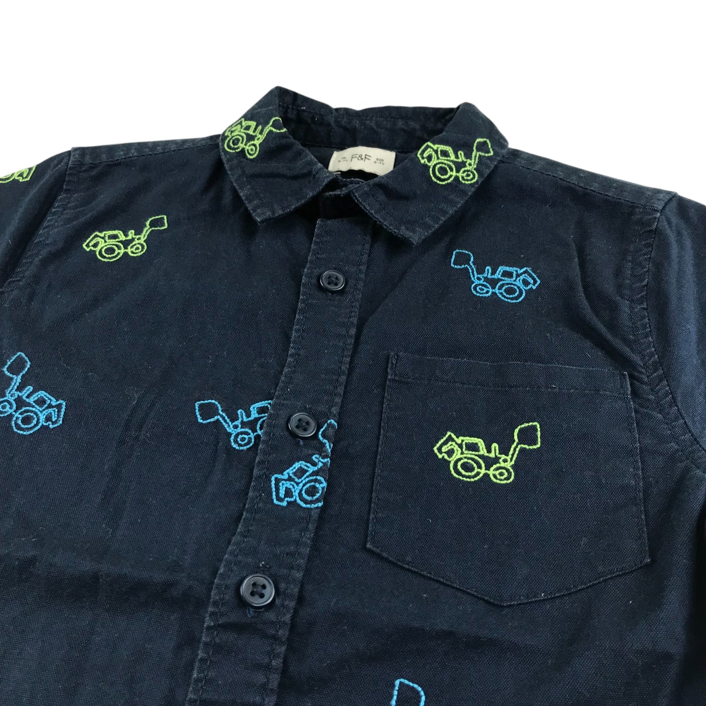 F&F shirt 6-7 years navy plain with embroidered excavator design cotton