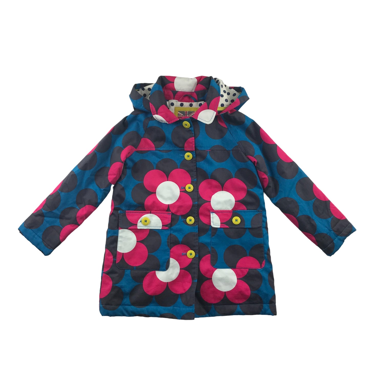 Mini Boden jacket 5-6 years blue and pink floral warm lined coat cotton