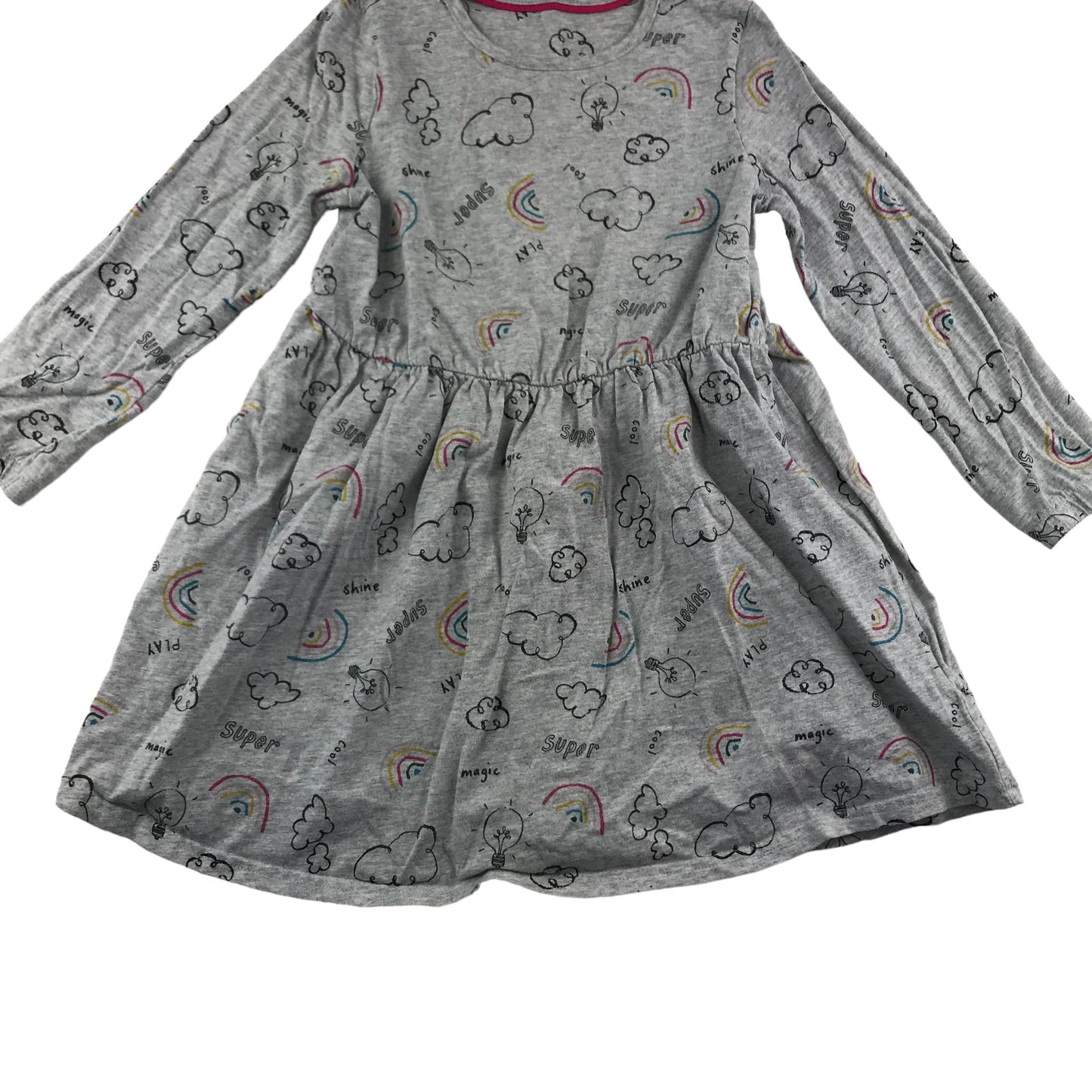 M&S Dress Age 5 Grey with Cloud and Rainbow Pattern