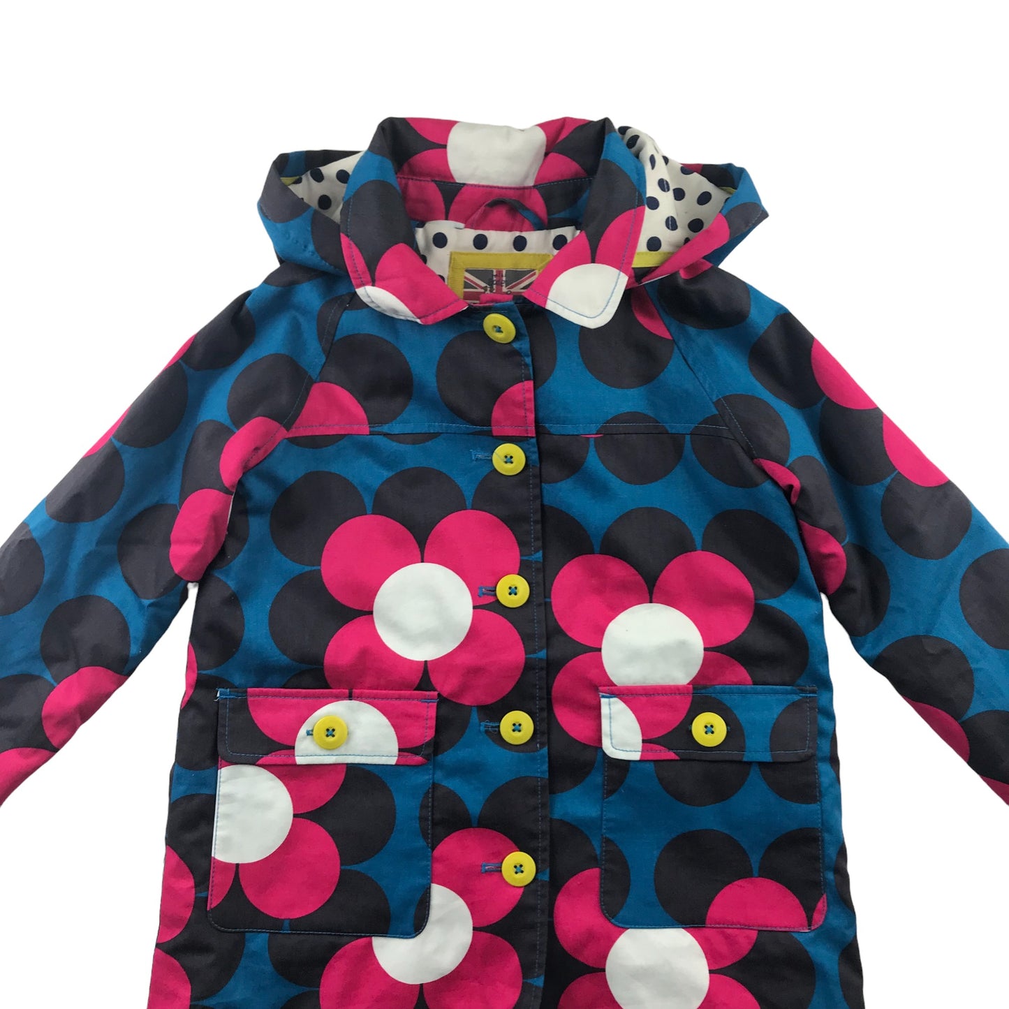 Mini Boden jacket 5-6 years blue and pink floral warm lined coat cotton