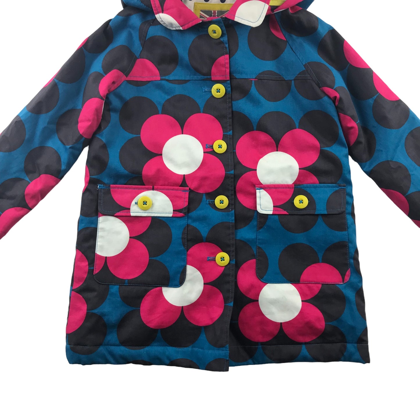 Mini Boden jacket 5-6 years blue and pink floral warm lined coat cotton