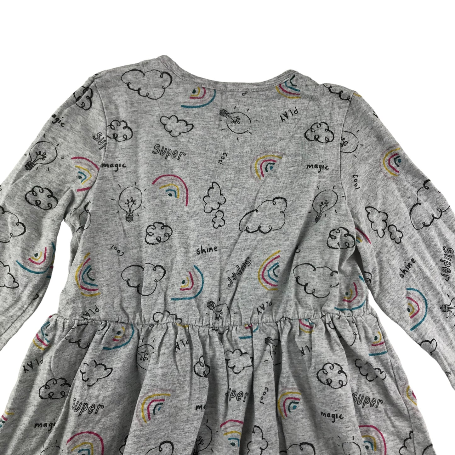 M&S Dress Age 5 Grey with Cloud and Rainbow Pattern