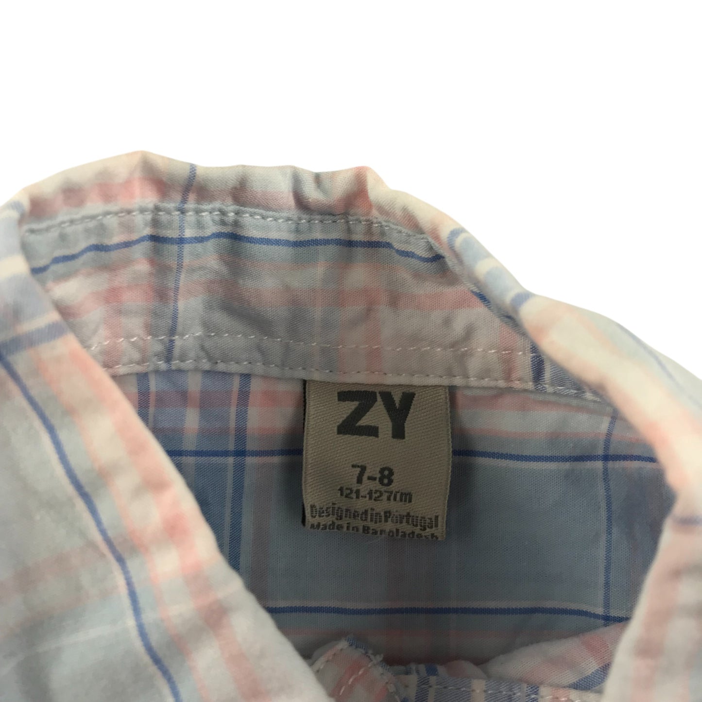 ZY shirt 7-8 years White Pink and blue checked cotton