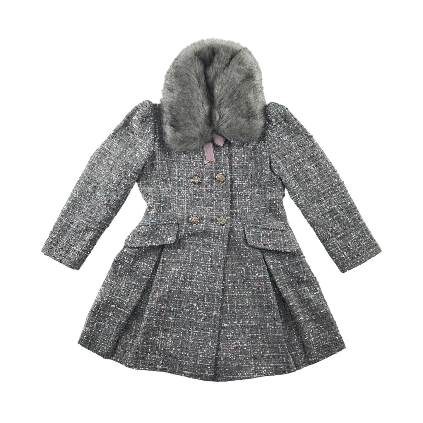 Monsoon coat 7-8 years grey and pink formal with faux fur collar