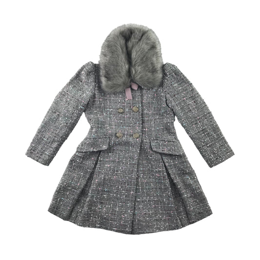 Monsoon coat 7-8 years grey and pink formal with faux fur collar