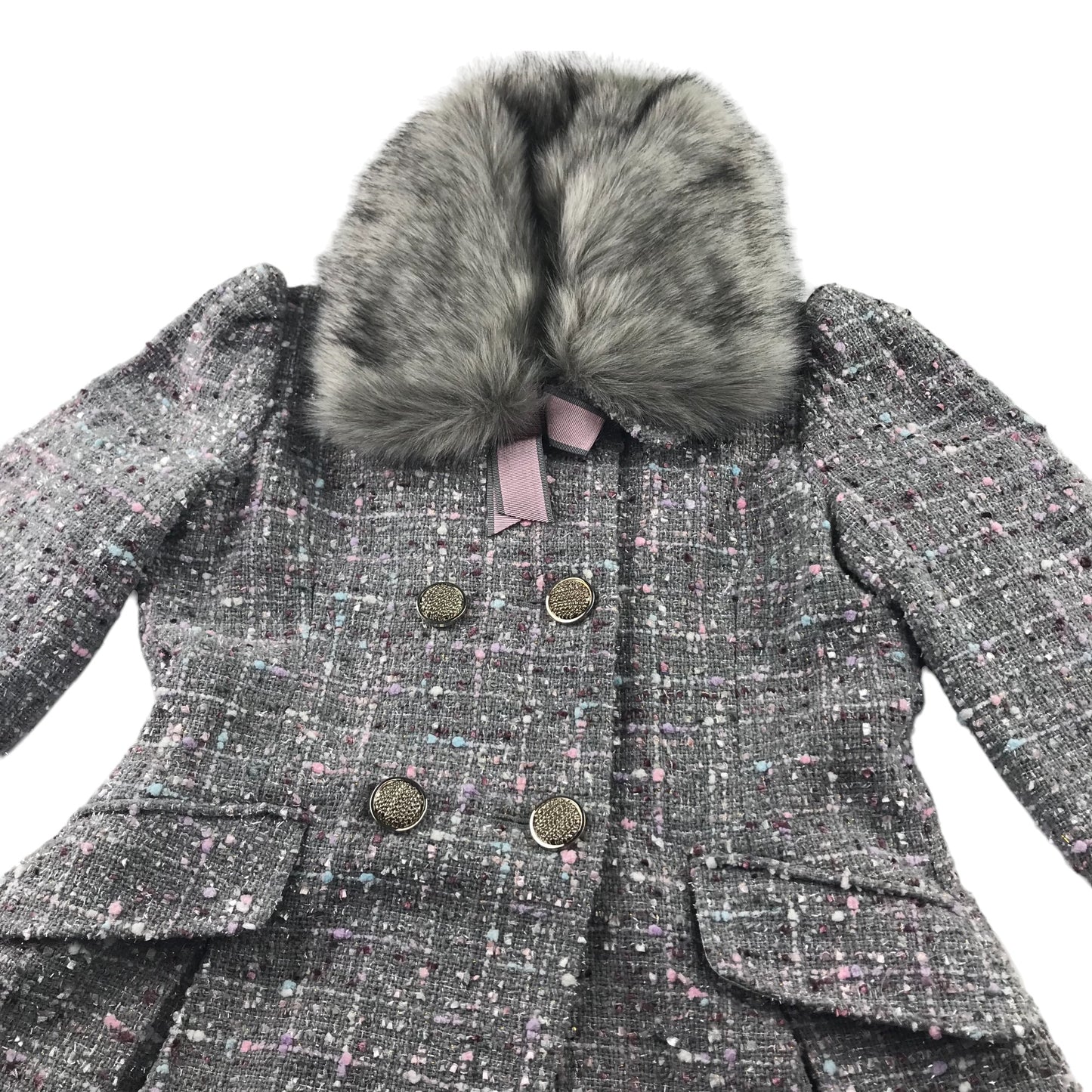 Monsoon coat 7-8 years grey and pink formal with faux fur collar