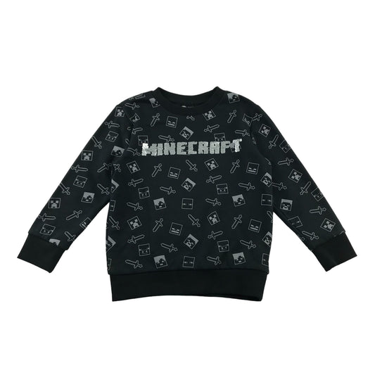 F&F sweater 5-6 years black Minecraft sequin text and graphic print design