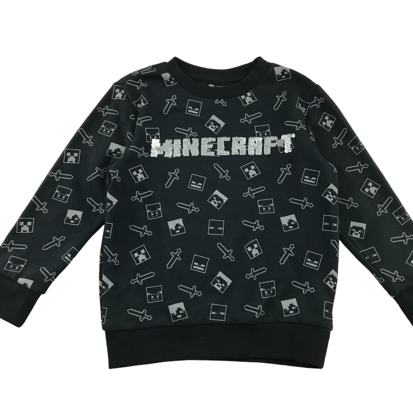 F&F sweater 5-6 years black Minecraft sequin text and graphic print design