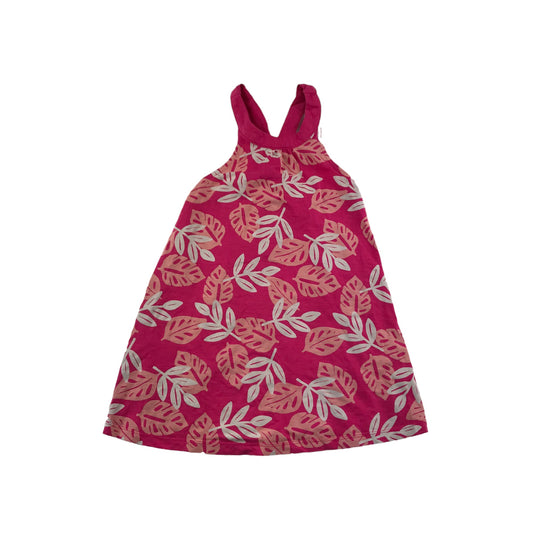 Okaidi Dress Age 4-5 Pink Leaf Pattern Cotton