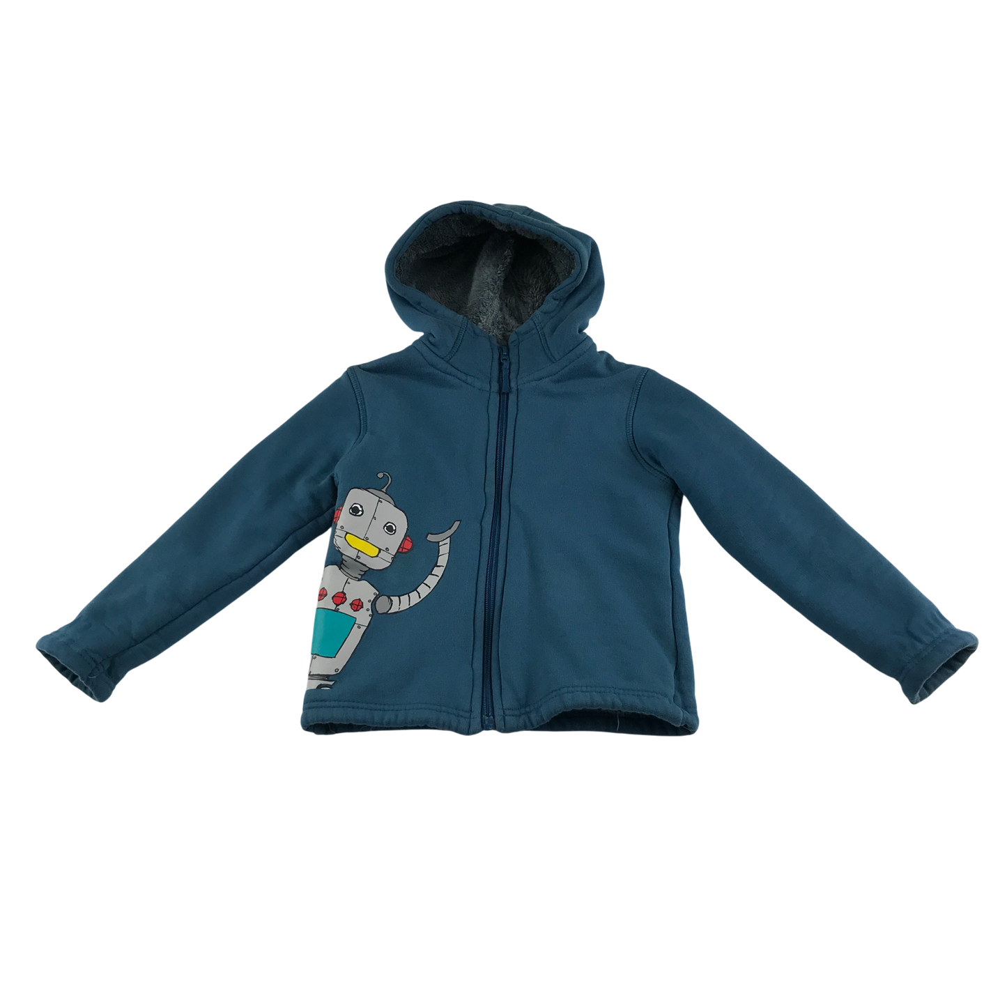 Mountain Warehouse Hooded Fleece 5-6 Years Turquoise Robot Pattern Cotton