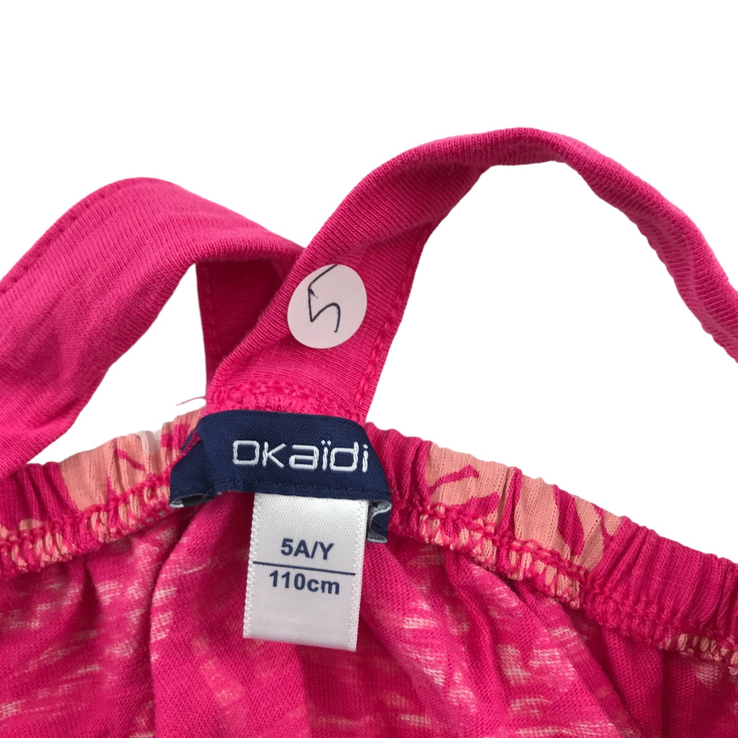 Okaidi Dress Age 4-5 Pink Leaf Pattern Cotton