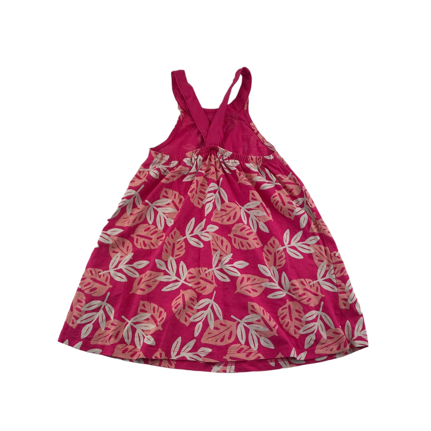 Okaidi Dress Age 4-5 Pink Leaf Pattern Cotton