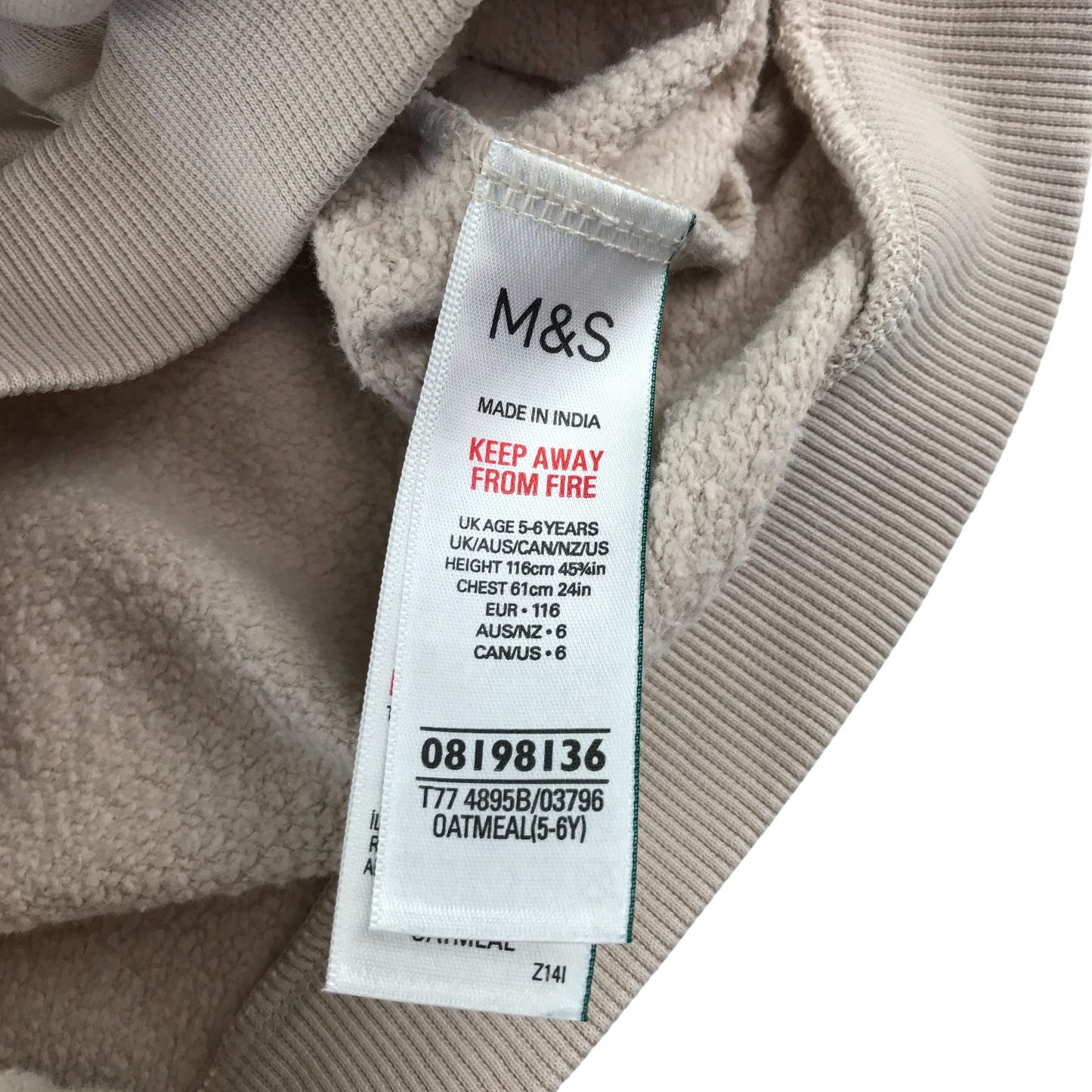 M&S Hooded Fleece 5-6 Years Beige Zip Up