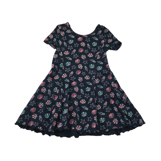 M&S Dress Age 6 Navy Beach Shell Pattern