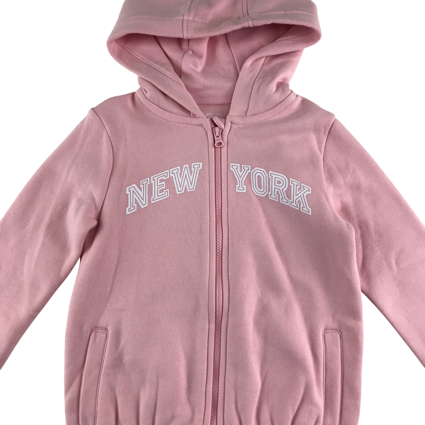 H&M Hooded Fleece 9-10 Years Pink Zip Up New York Text