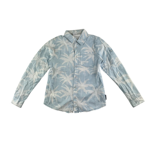 Polarn O. Pyret shirt 8-10 years blue and white floral design