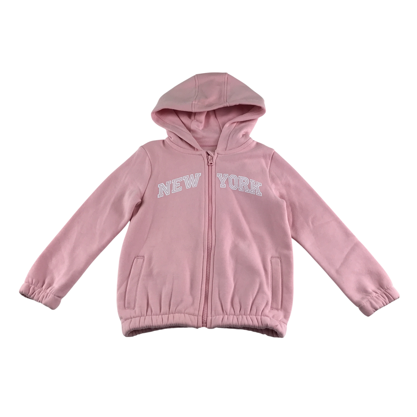 H&M Hooded Fleece 9-10 Years Pink Zip Up New York Text