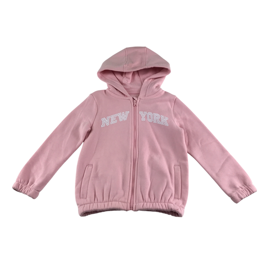 H&M Hooded Fleece 9-10 Years Pink Zip Up New York Text