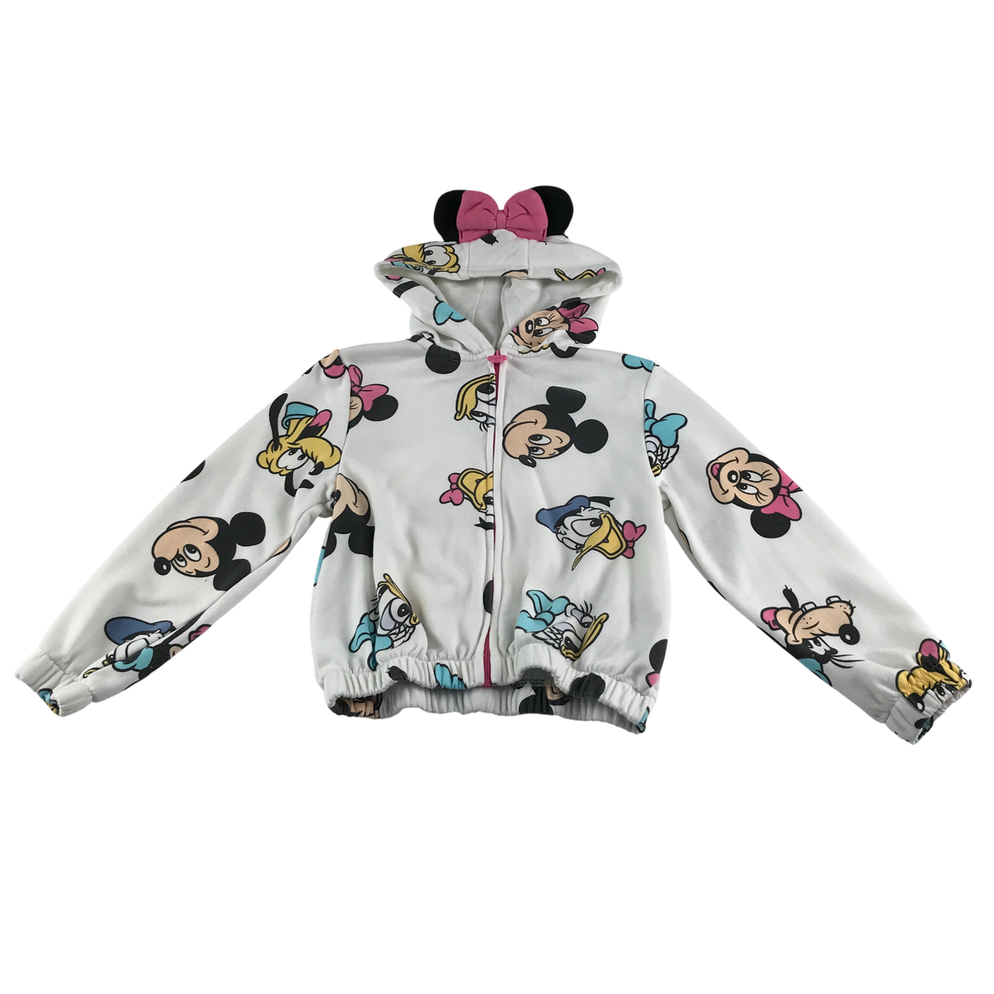 Primark Hooded Fleece 7-8 Years White Disney Print Zip Up