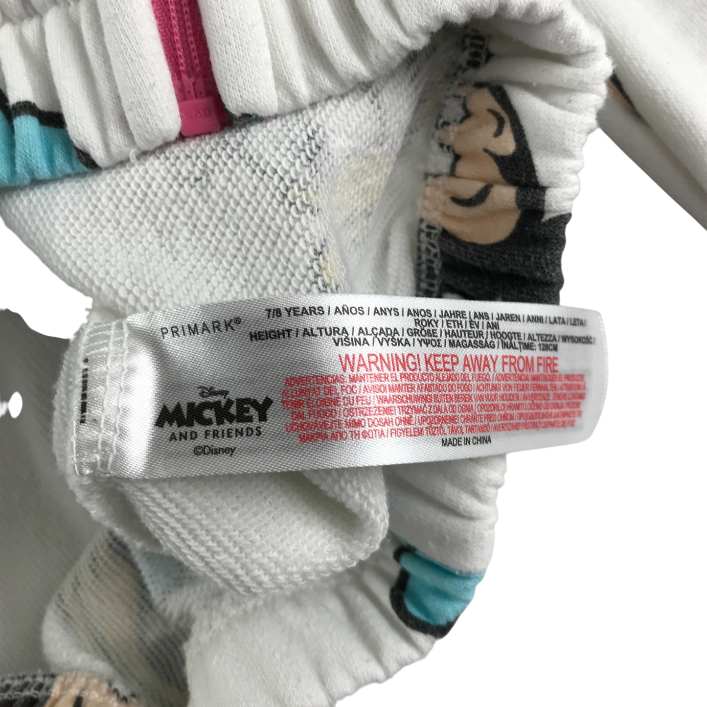 Primark Hooded Fleece 7-8 Years White Disney Print Zip Up