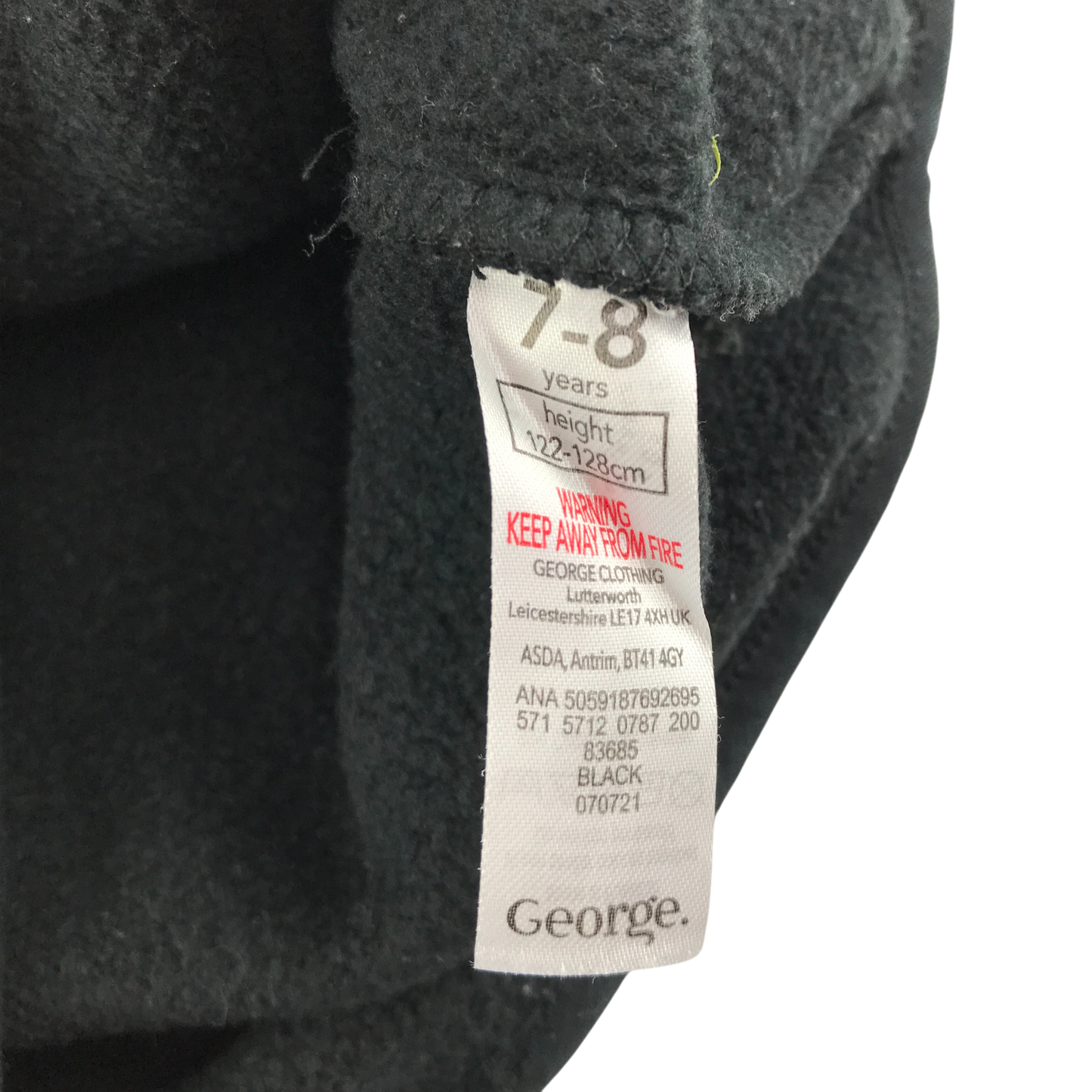 George Hoodie 7-8 Years Black Zip Up