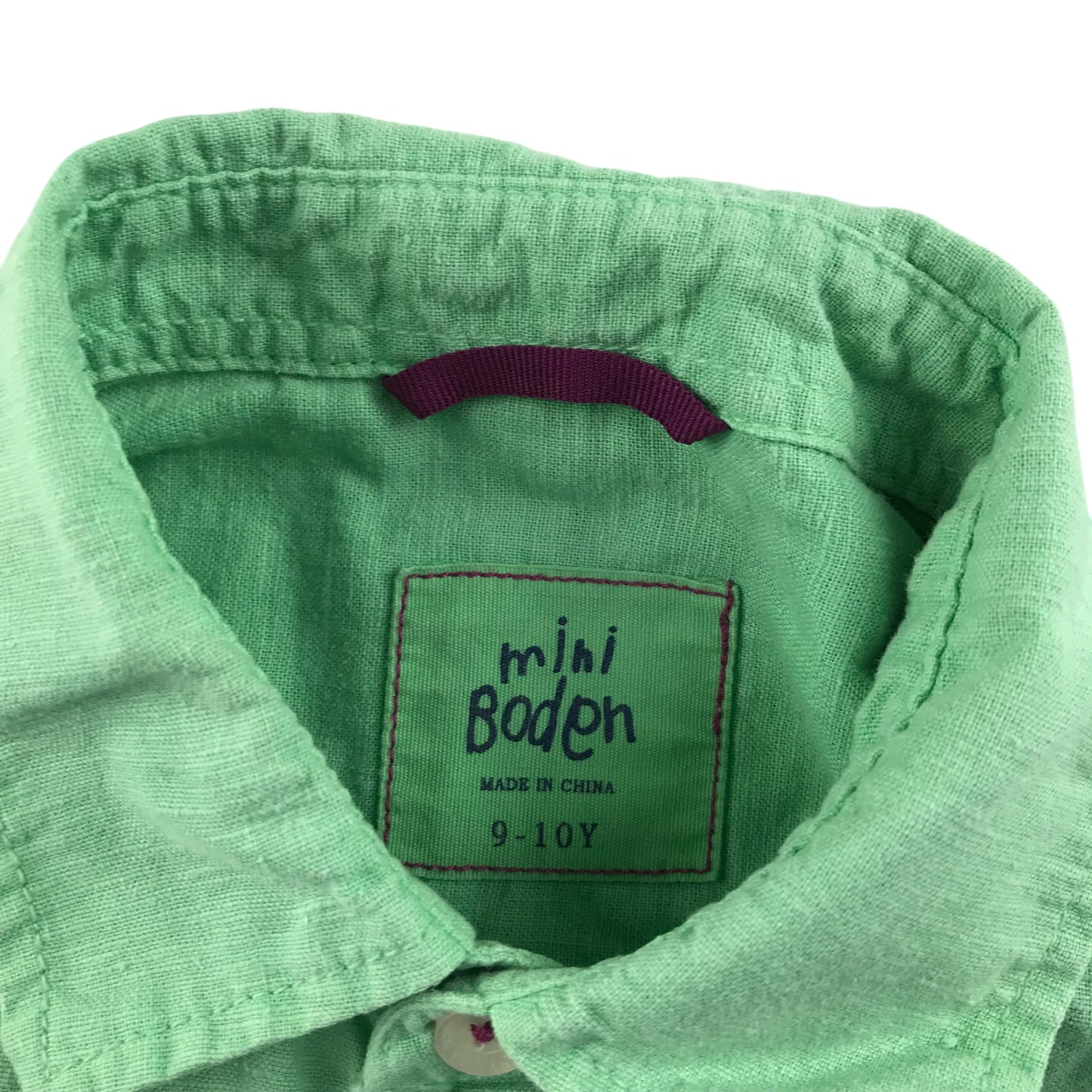 Boden shirt 9-10 years green plain cotton linen blend