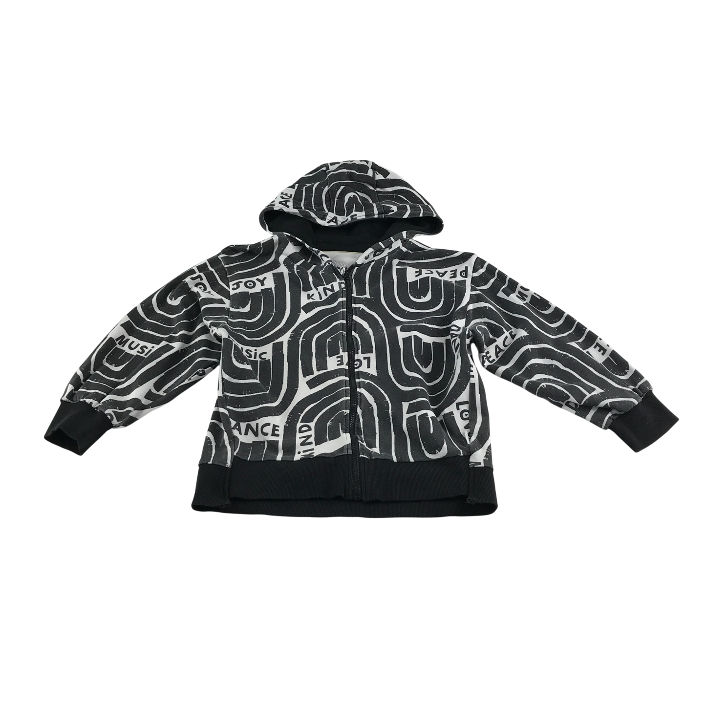 George Hoodie 8-9 Years Black White Zip Up Geometric Print Cotton