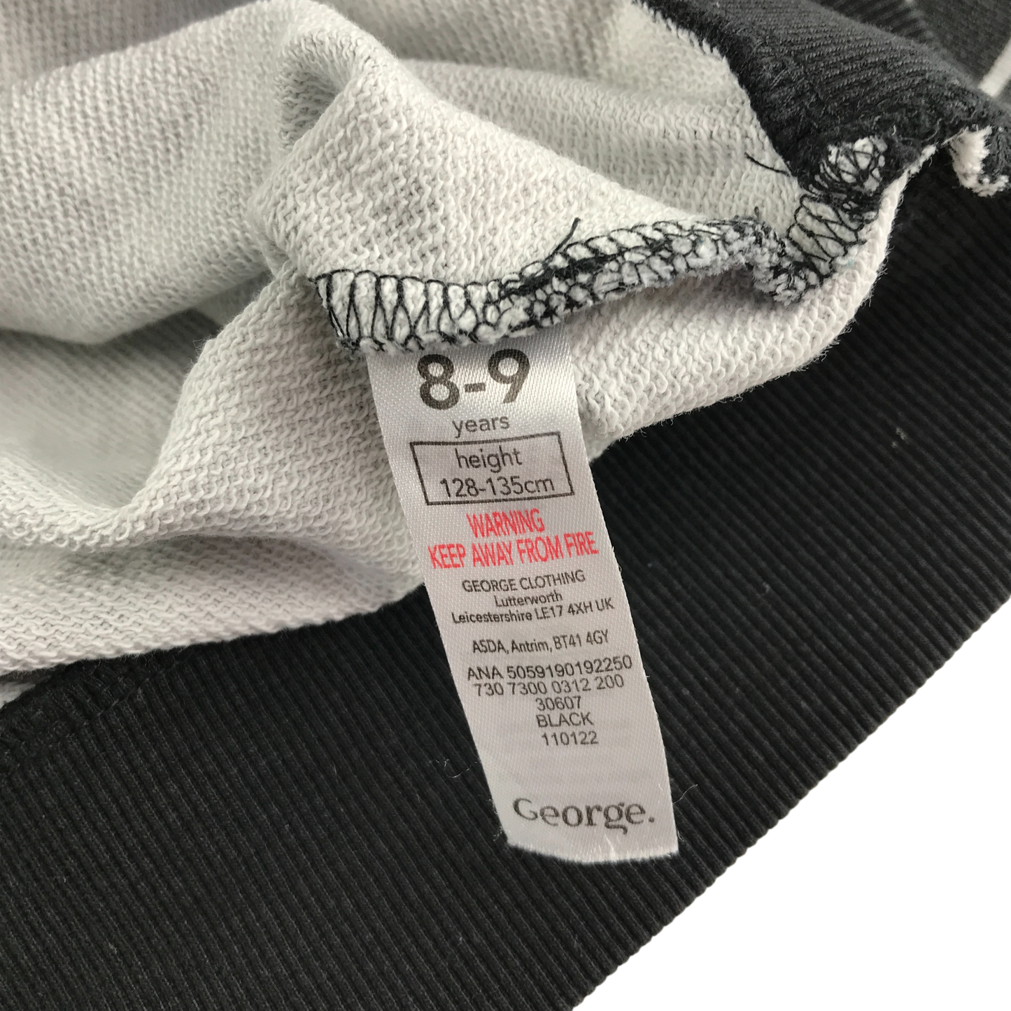 George Hoodie 8-9 Years Black White Zip Up Geometric Print Cotton