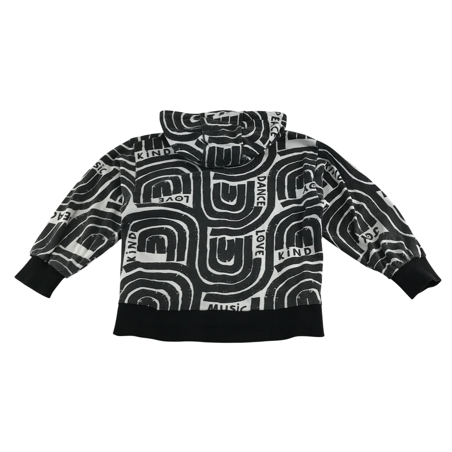 George Hoodie 8-9 Years Black White Zip Up Geometric Print Cotton
