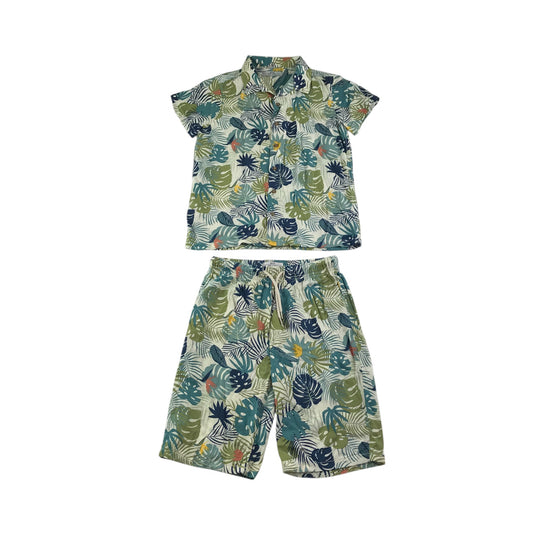 Matalan shirt and shorts set 10-11 years green floral design