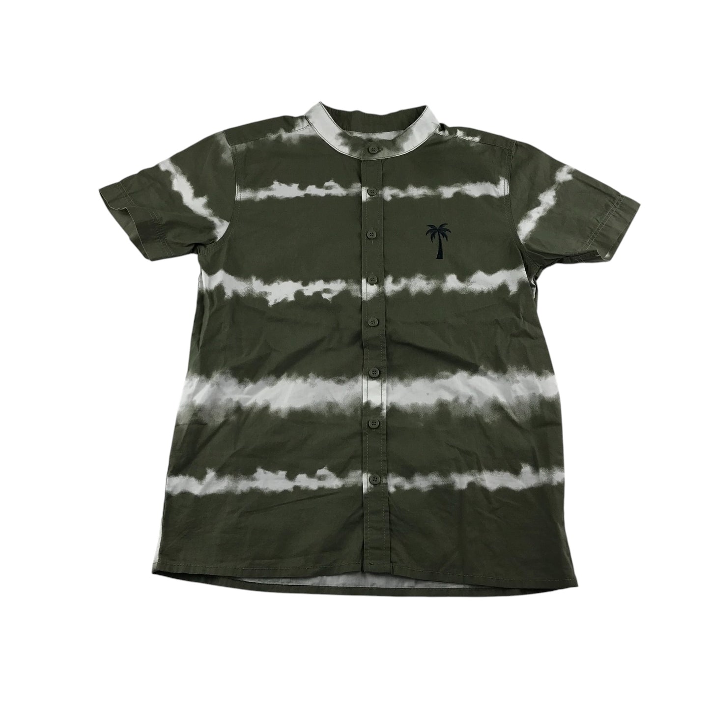 Nutmeg shirt 11-12 years khaki with white stripes and embroidered palm tree cotton