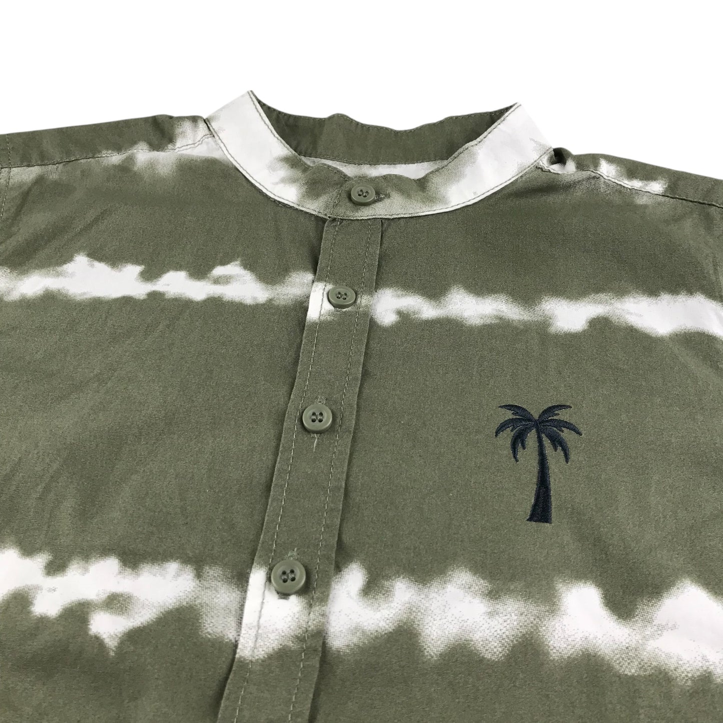 Nutmeg shirt 11-12 years khaki with white stripes and embroidered palm tree cotton