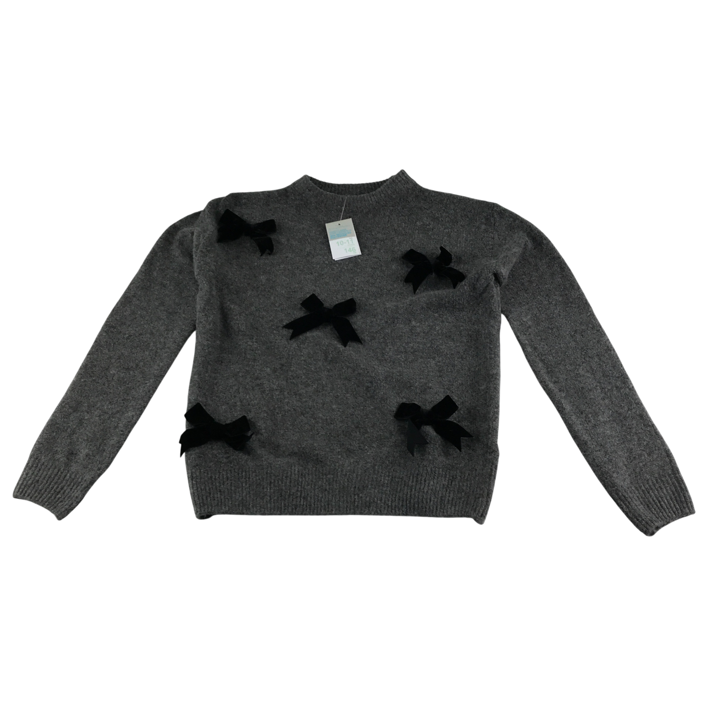 Primark Jumper 10-11 Years Grey with Black Ribbon Details