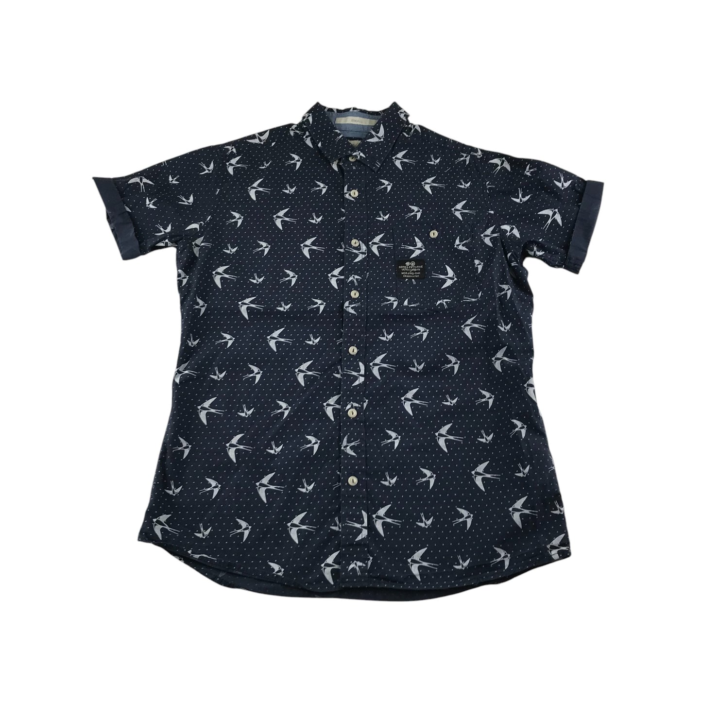 Crosshatch shirt men's S years navy with white bird and dot detailing cotton